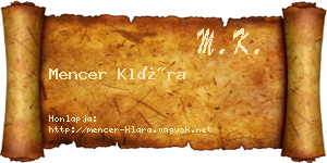Mencer Klára névjegykártya